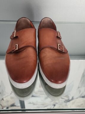 Santoni Men's Brown Double Monk Strap Leather Shoes